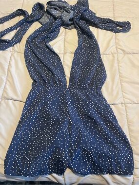 SHEIN Navy Blue Polka Dot Halter Romper